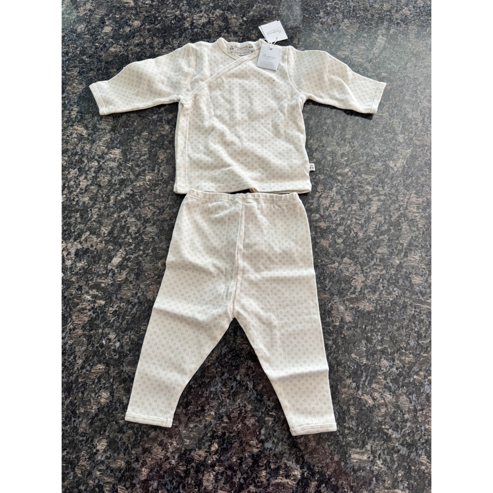 Bonpoint Ensemble Timao Baby‎ Set 3M Cream Gold Metallic Kimono Top Leggings NEW